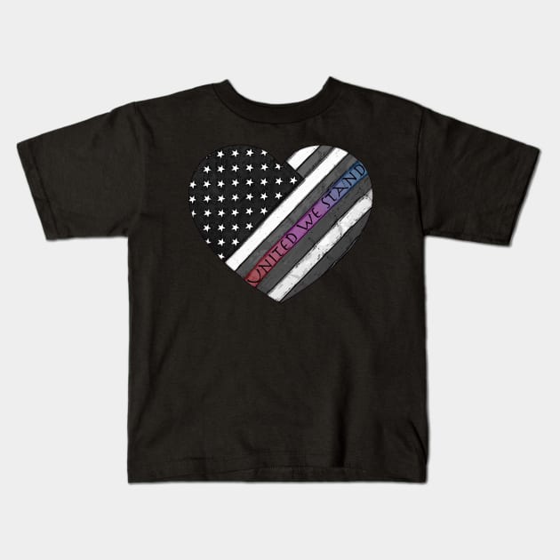 United We Stand - Heart with American Flag Kids T-Shirt by StephJChild